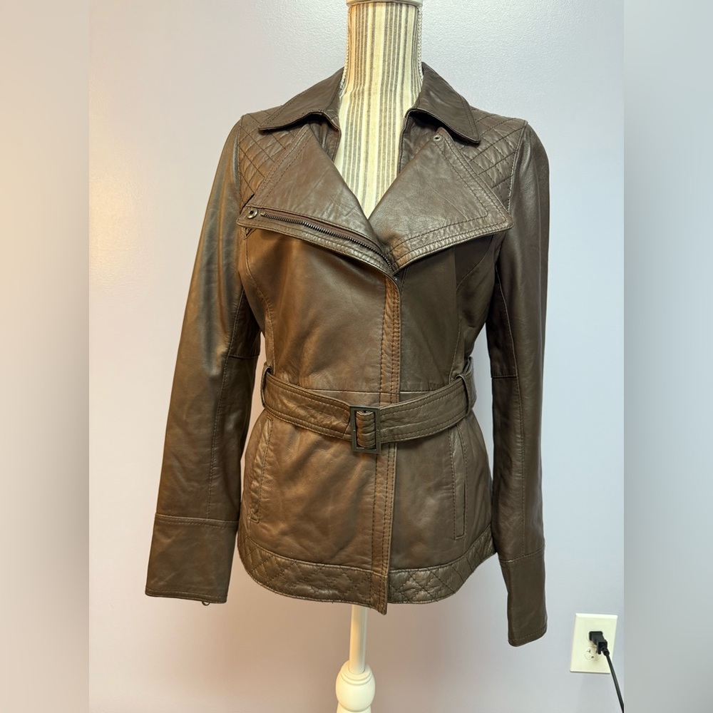 Ted Baker Brown Leather Jacket size 3, US 8